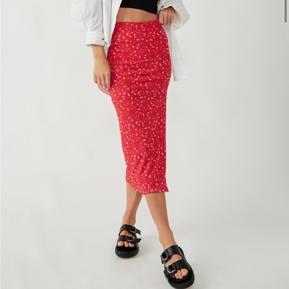 Free People Rosalie Mesh Midi Skirt Red Size S